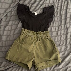 SHEIN Black and Olive Green Kids Bodysuit